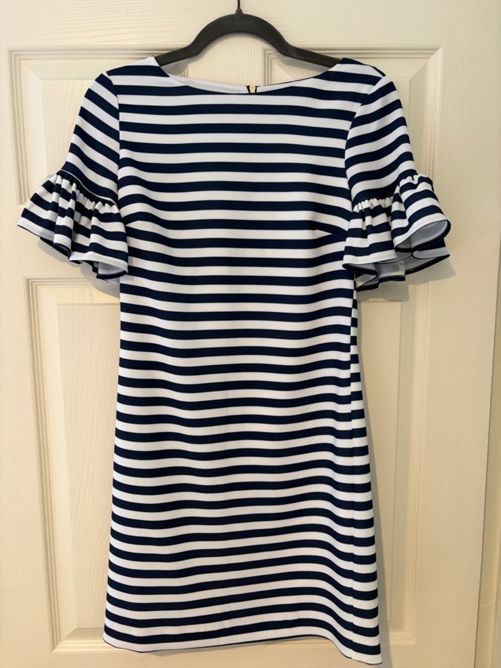 Sail to Sable Navy and White Striped Dress with Ruffle Sleeves, size 0